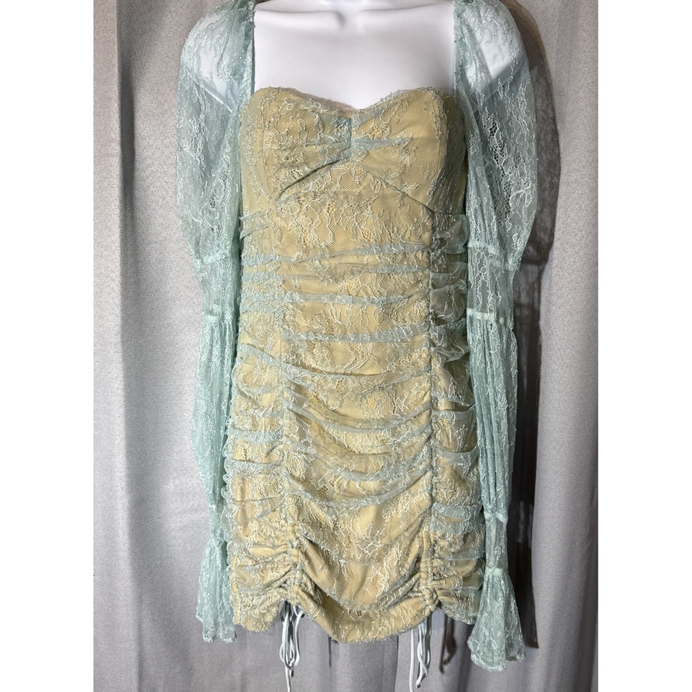 NWT Michael Costello x REVOLVE Lace Ruched Mini Dress Mint Green Size S